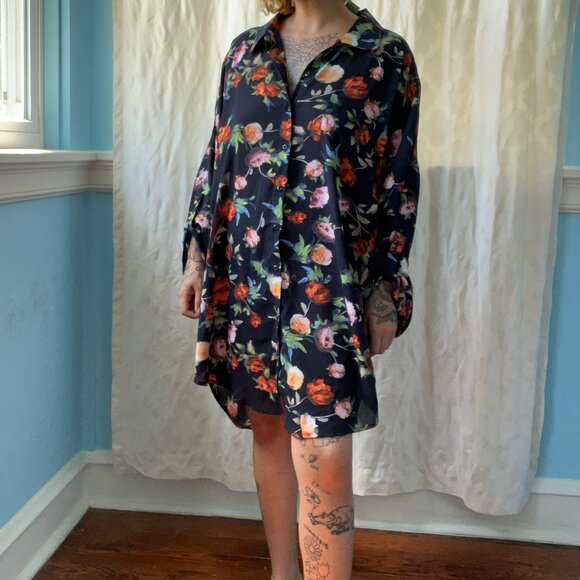Boohoo Plus Dresses & Skirts - boohoo navy floral shirt dress size 18